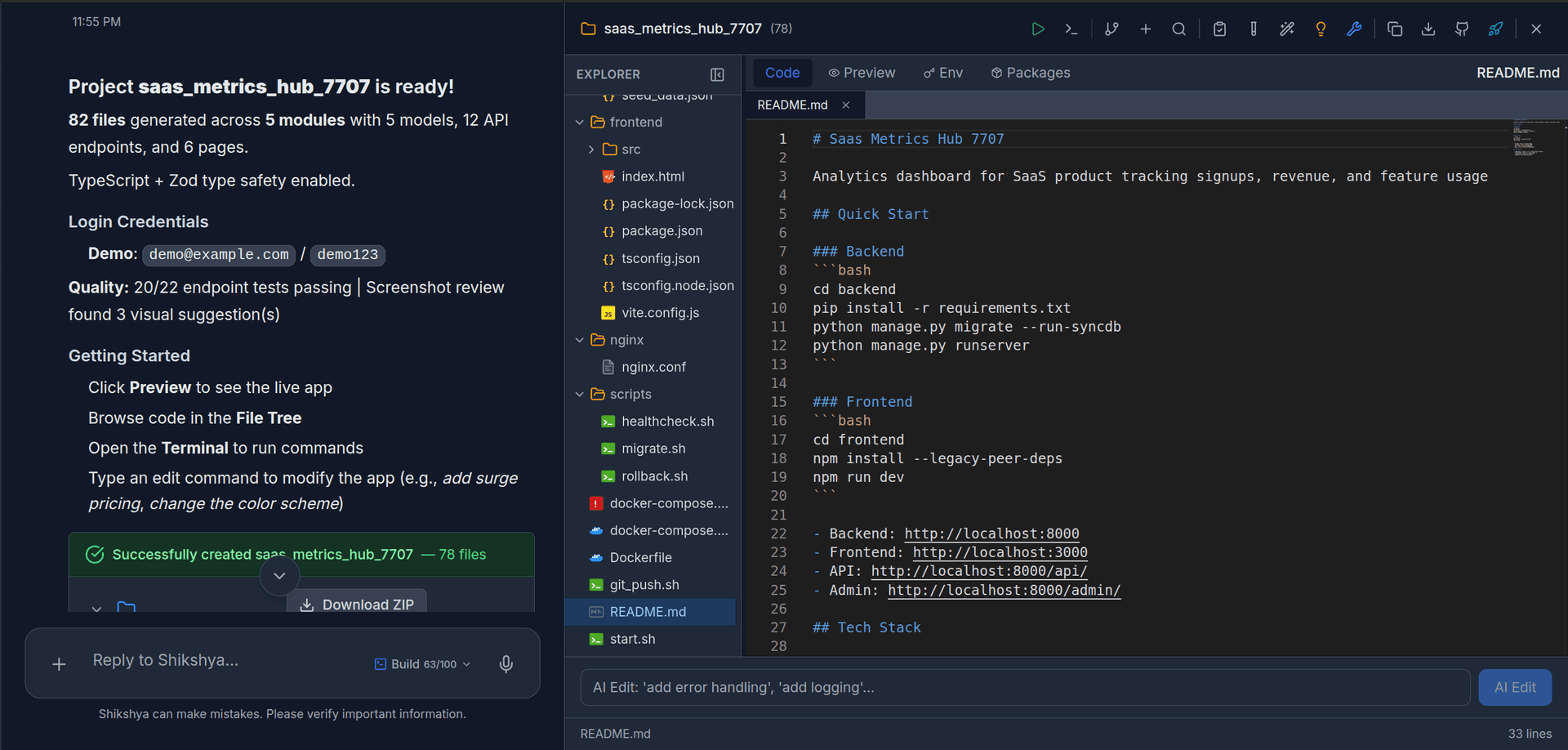 Generated project with quality metrics