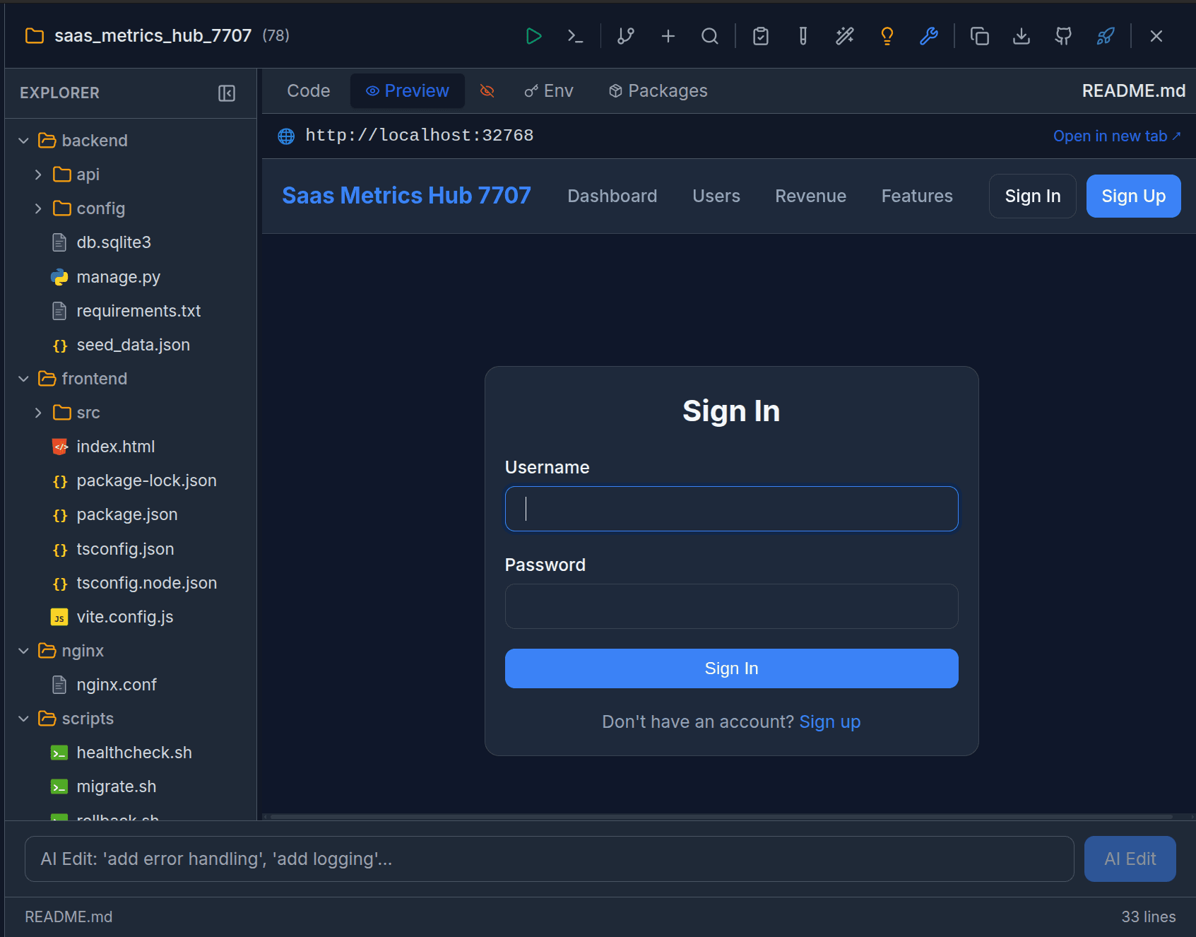 Live preview of the generated application